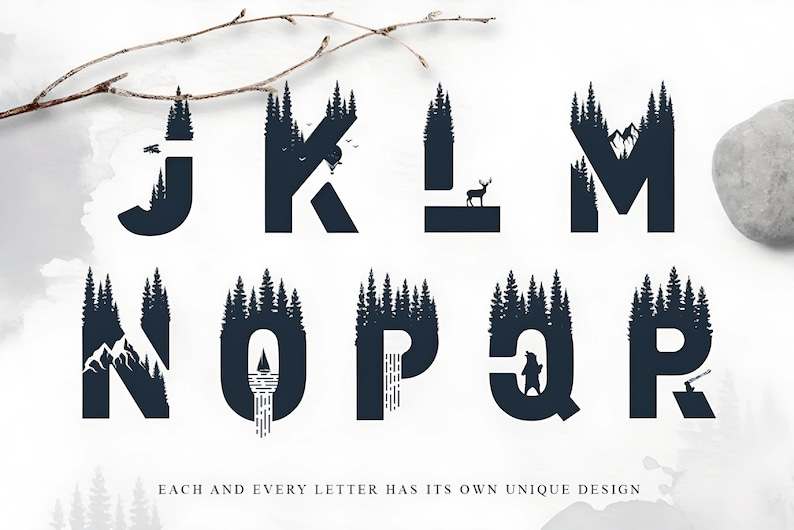 Forest Font Letters SVG, Mountains And Trees Svg#5