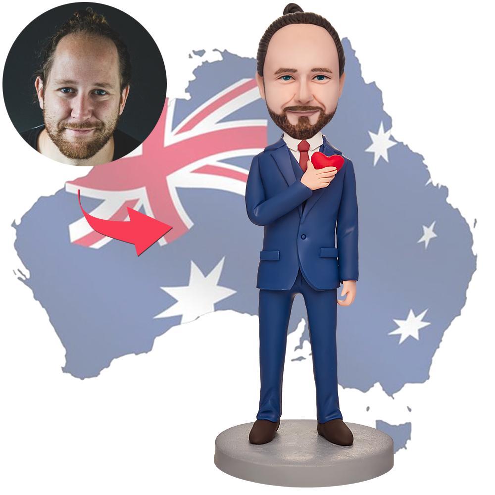 Bobblehead Australia Custom Man Holding A Heartshaped Gift Bobbleheads