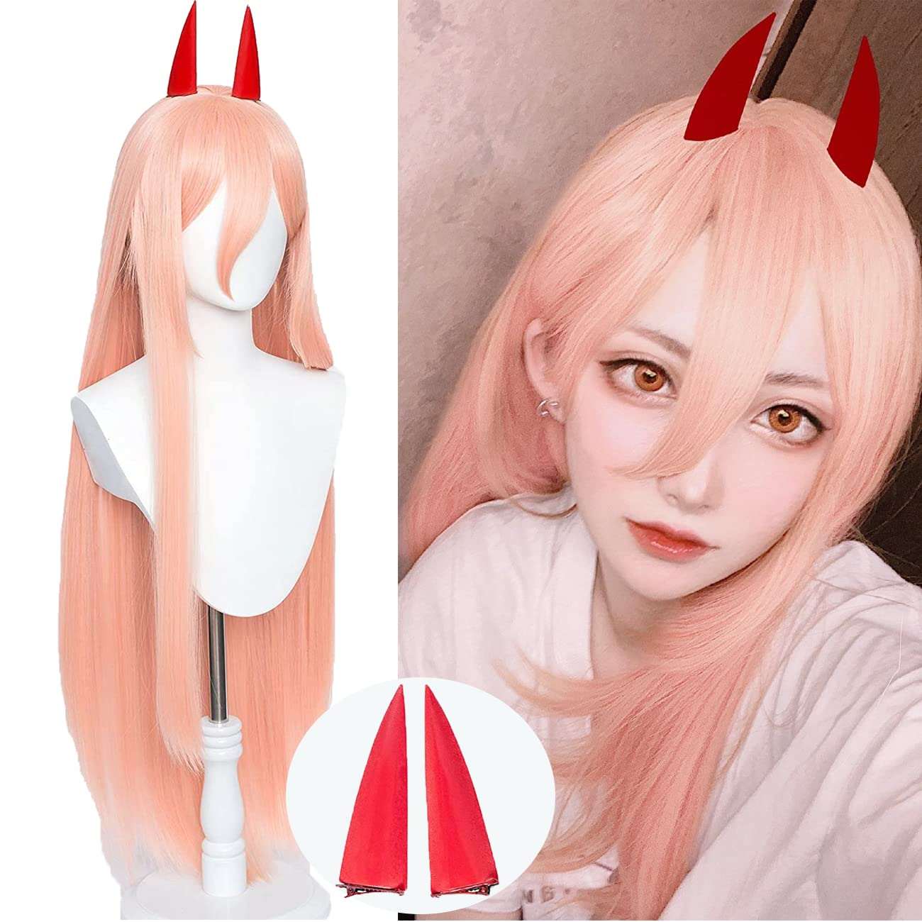 Anime Chainsaw Man Hair Clip Red Evil Demon Horns Power Cosplay Hairpins  Headwear Halloween Costume Party Props Gift