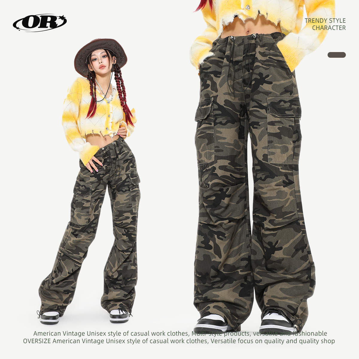 Female Hip Hop Grey Camouflage Cargo Pants American Style Y2k