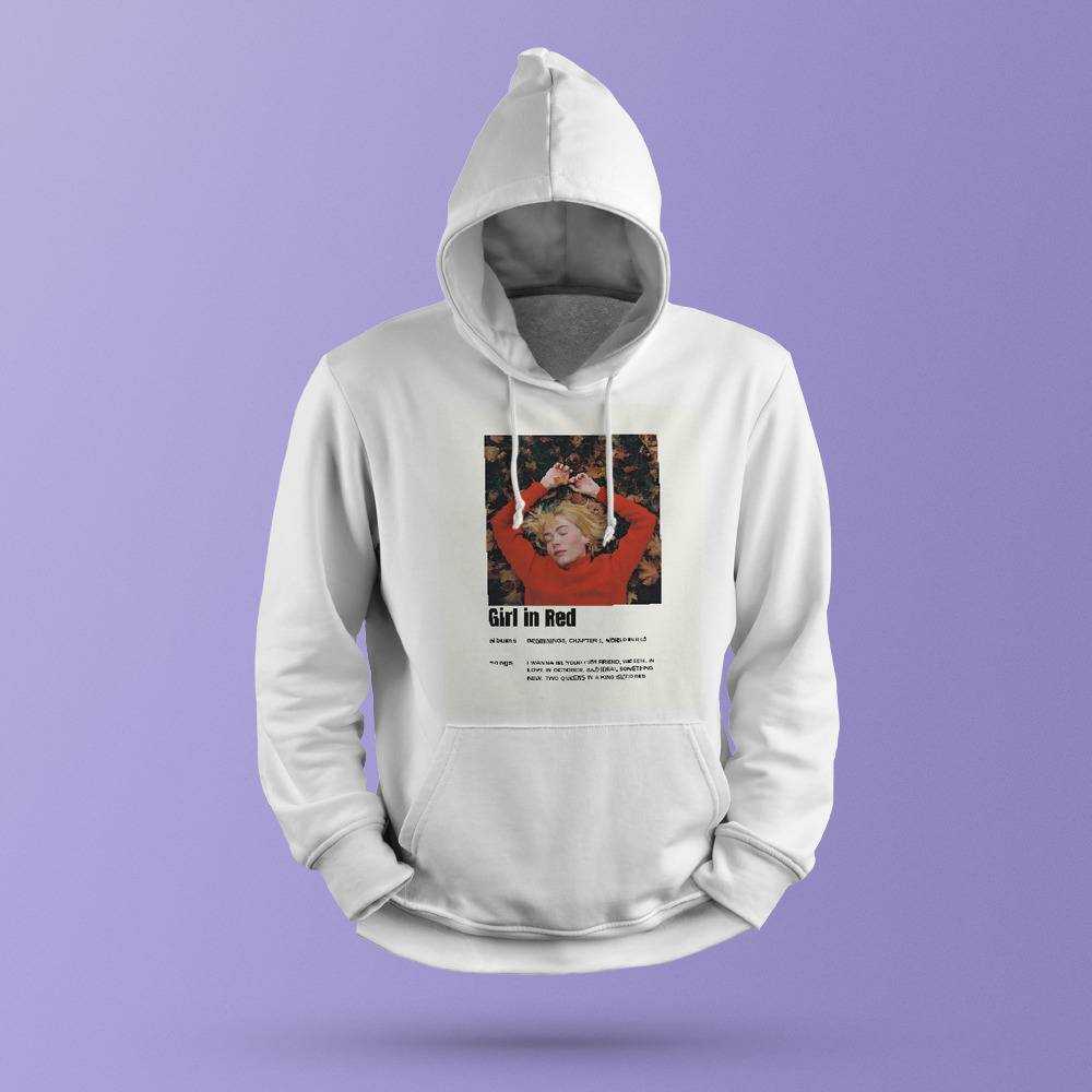 Girl in red merch hoodie hot sale