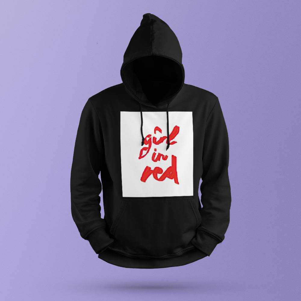 Black hoodie red writing sale