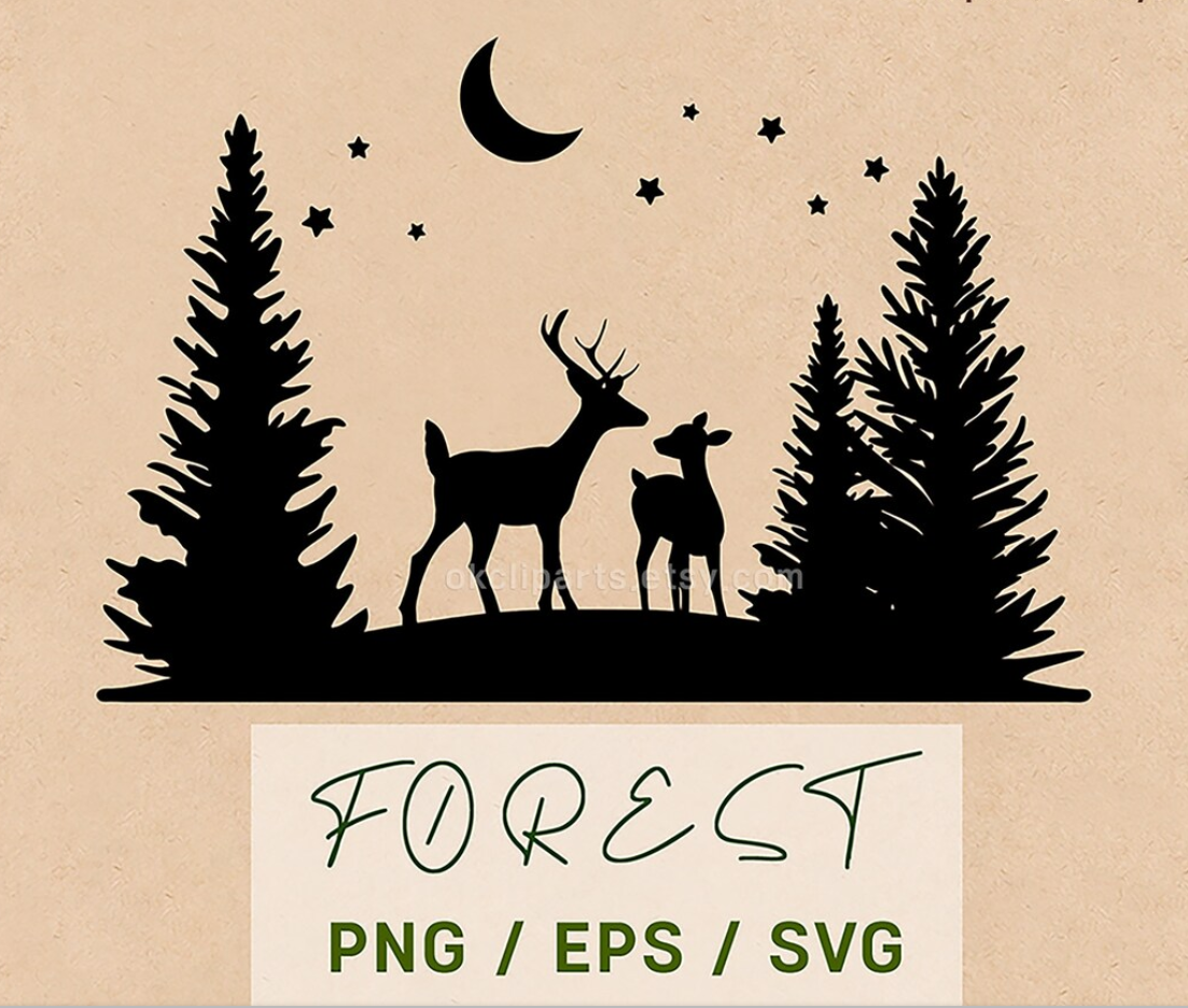 Forest Tree Svg, Deer Svg, Tree Silhouette Svg#1