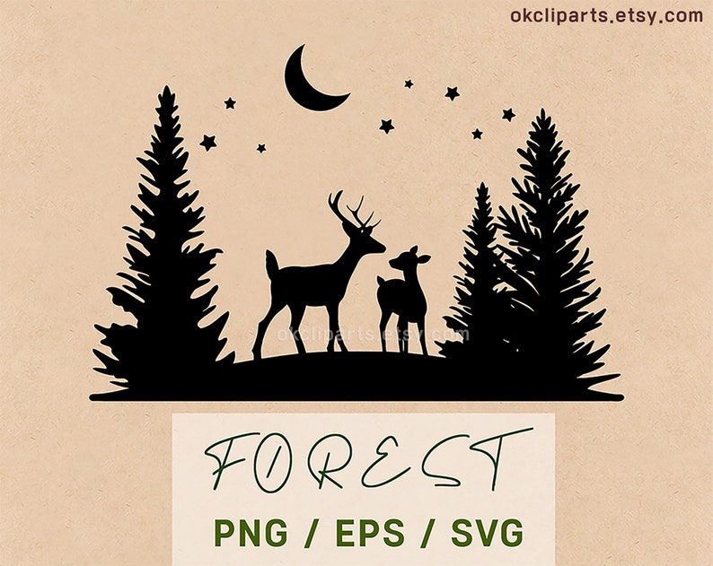 Forest Tree Svg, Deer Svg, Tree Silhouette Svg