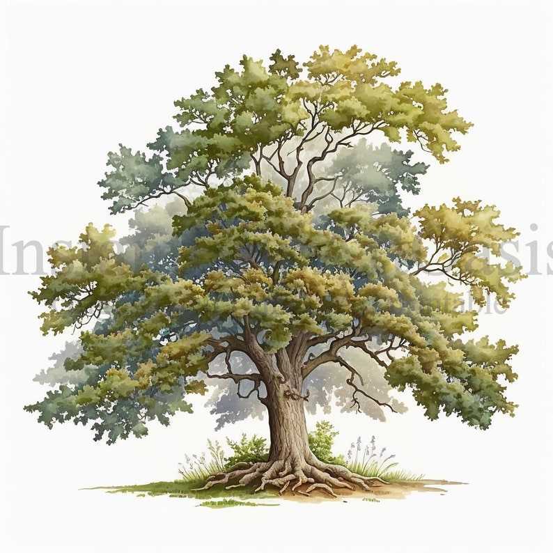 Oak Trees Clipart, 10 Jpgs Botanical Art Digital Download#3