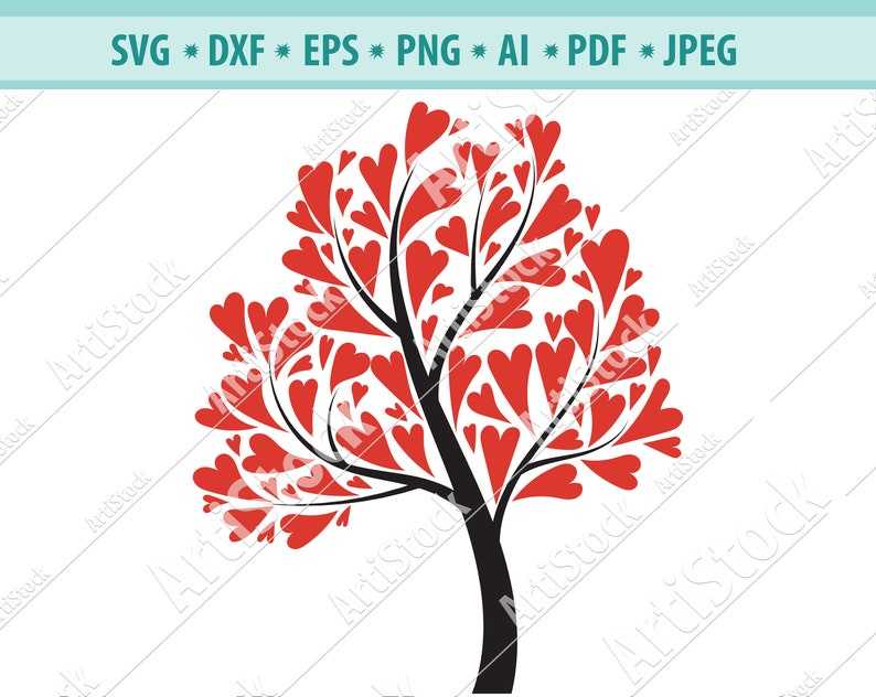Tree With Heart Leaves Svg File#1