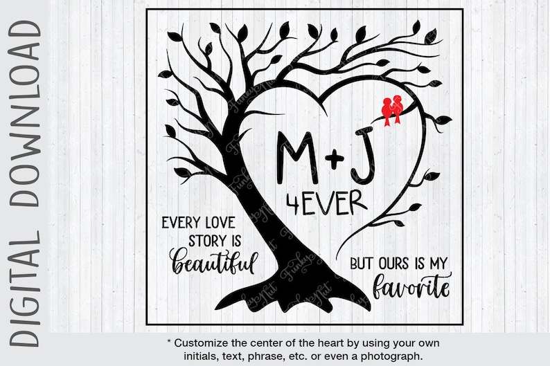 Sweetheart Tree SVG, Valentine SVG, Love Birds Tree Silhouette#3