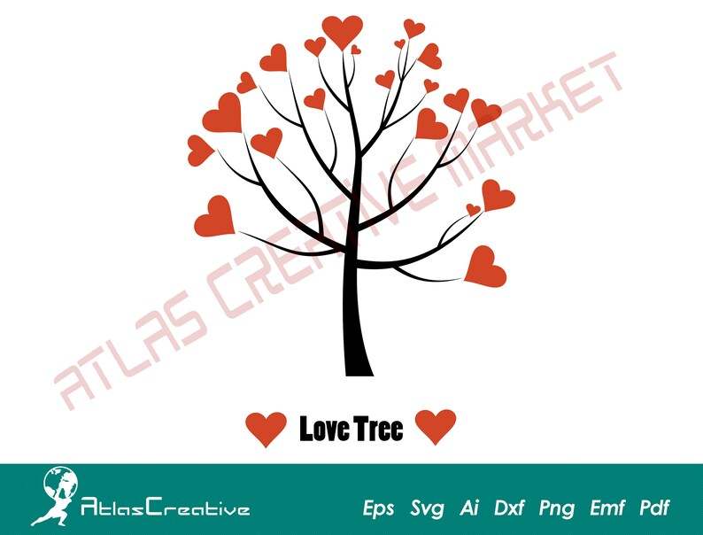 Love Tree Svg, Love Trees Valentines Day, Tree With Heart Leaves Svg#1