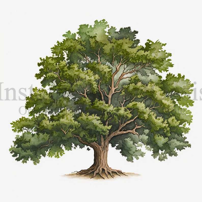 Oak Trees Clipart, 10 Jpgs Botanical Art Digital Download#4