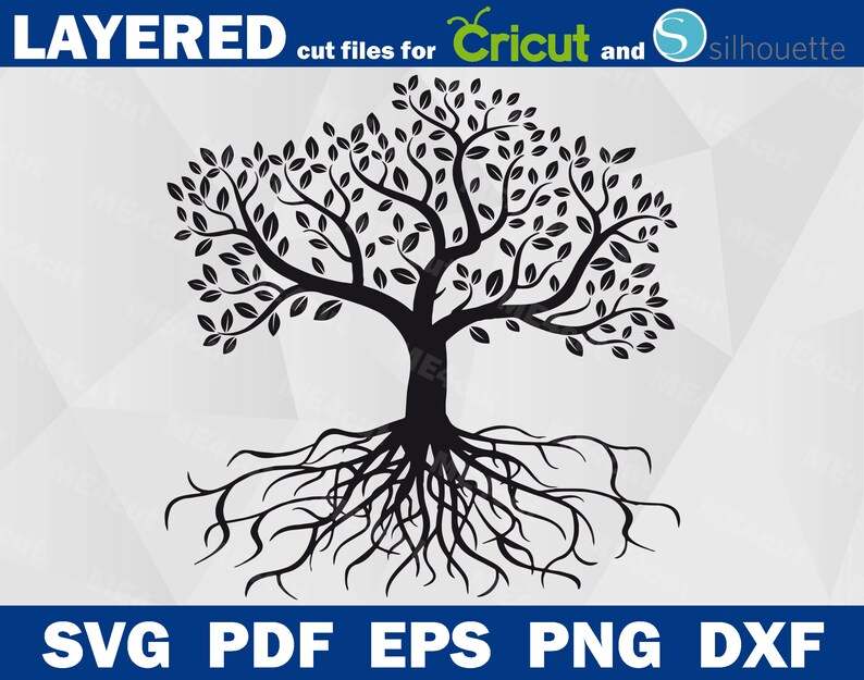 Tree With Roots Svg, Tree Branch Leaves Svg 