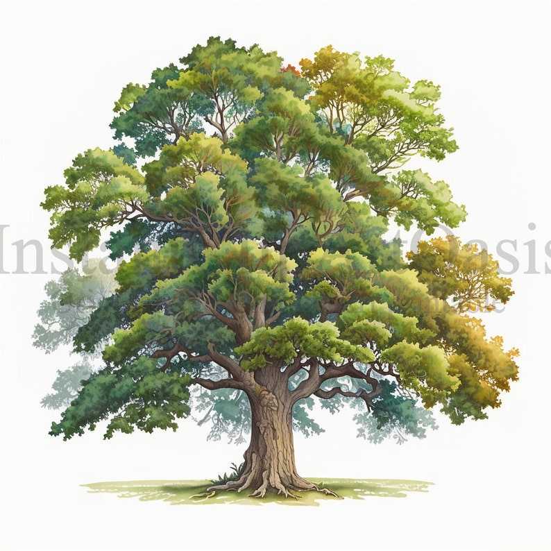 Oak Trees Clipart, 10 Jpgs Botanical Art Digital Download#7