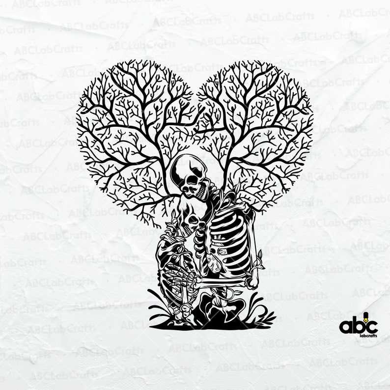 Skeleton Lovers Tree Svg File, Dead Love Svg, Gothic Heart Svg#2