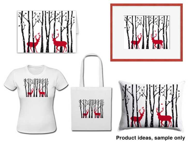 Birch Trees With Reindeer Digital Clipart#2