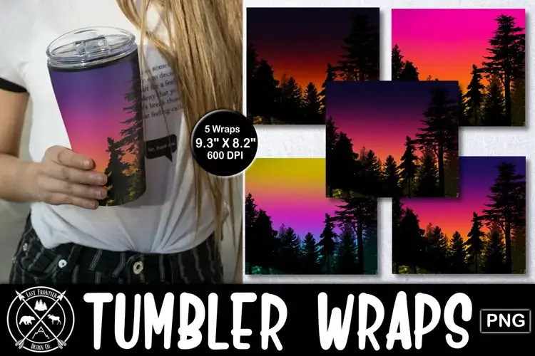 Skinny Tumbler Pine Tree Sunset Wrap Sublimation, Tumbler Png 
