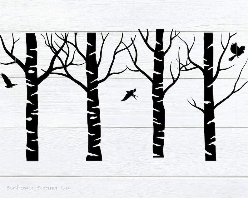 Birch Tree Svg, Bird Birch Tree Svg Vector#2