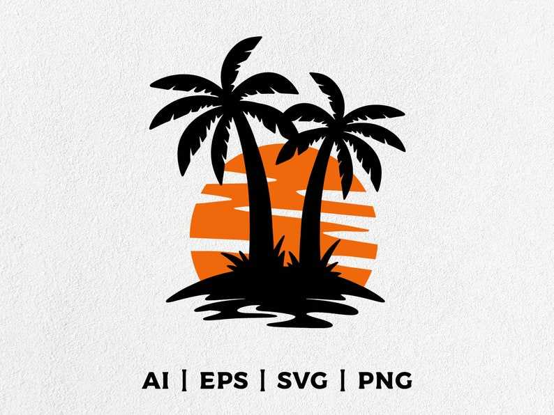 Palm Tree Svg, Summer Sunset Beach Svg 
