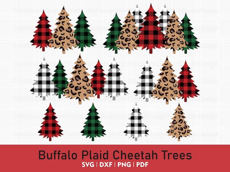 Buffalo Plaid Cheetah Tree Svg Bundle#1