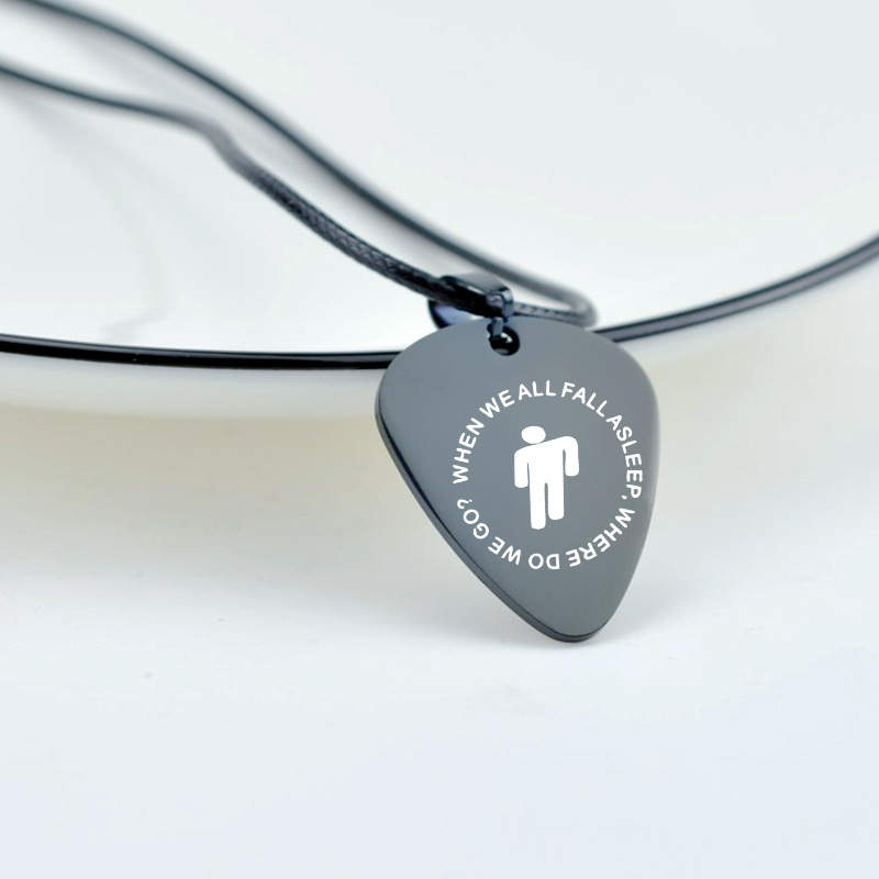 Singer Billie Eilish Logo Guitar Pick Necklace Stainless Steel Pendant, Billie Eilish Necklace, Billie Eilish Necklaces#2