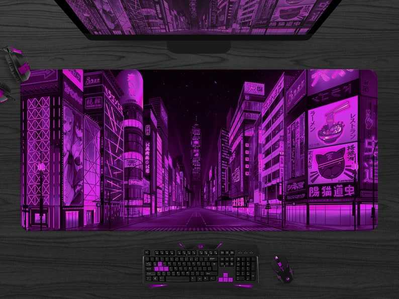 Cyberpunk Los Angeles, Retrowave Mousepad, Gamer Desk Setup, Gaming Mousepad  XL, Gaming Desk Mat, Gaming Desk Pad XXL 