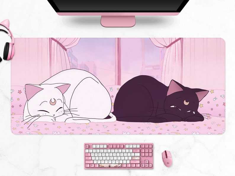 Japanese Desk Mat Aesthetic Desk Decor, Kawaii Cat Pixel Art, Cute Desk Pad  Anime Mousepad, Gaming Desk Accessories Large Extended Mouse Pad 