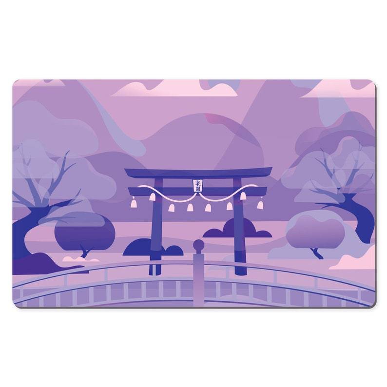Cute Purple Kawaii Japanese Street Temple Gaming Desk Mats, Pastel Japanese Mountain Desk Pad, Extra Large Mousepad#1