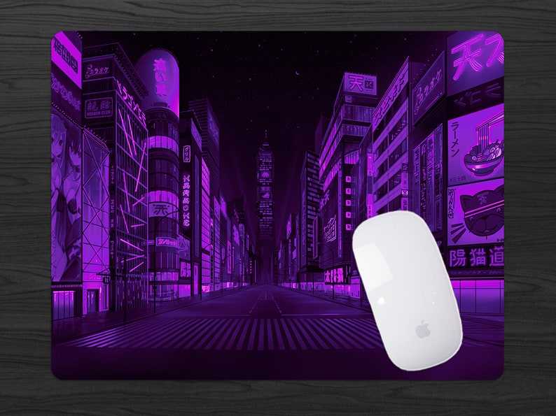 Anime Neon Mouse Pad Purple City Gaming Desk Big Cute