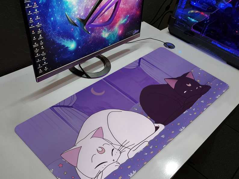 Light Blue Desk Mat, Cute Mousepad Large, Kawaii Anime Aesthetic