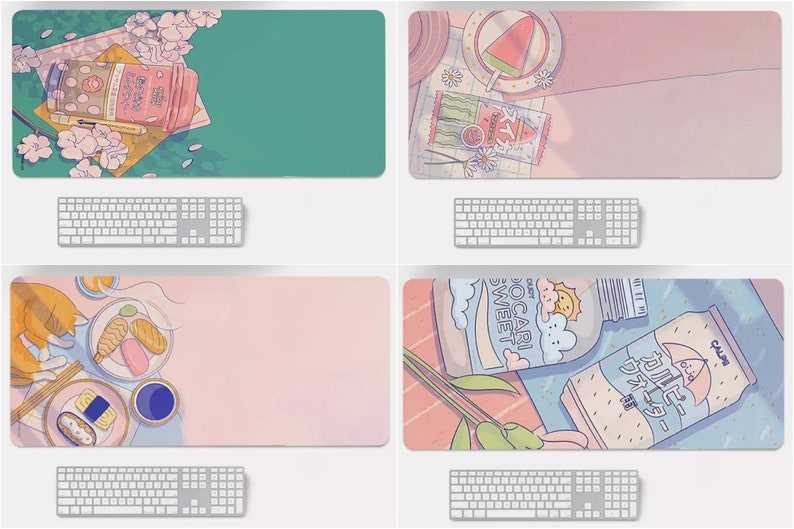 Flower Sakura Kawaii Cartoon Design Computer Keyboard Desk Mat Large Gamer Desk Mat Cat Food Gaming Laptop Office Accessories