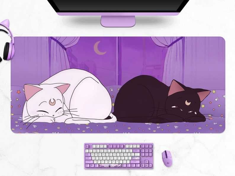 Cute Gaming Desk Mat, Anime Aesthetic Mousepad, Artemis and Luna Mousepad