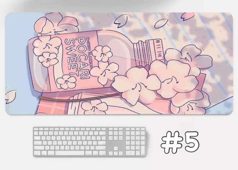 Flower Sakura Kawaii Cartoon Design Computer Keyboard Desk Mat Large Gamer Desk Mat Cat Food Gaming Laptop Office Accessories