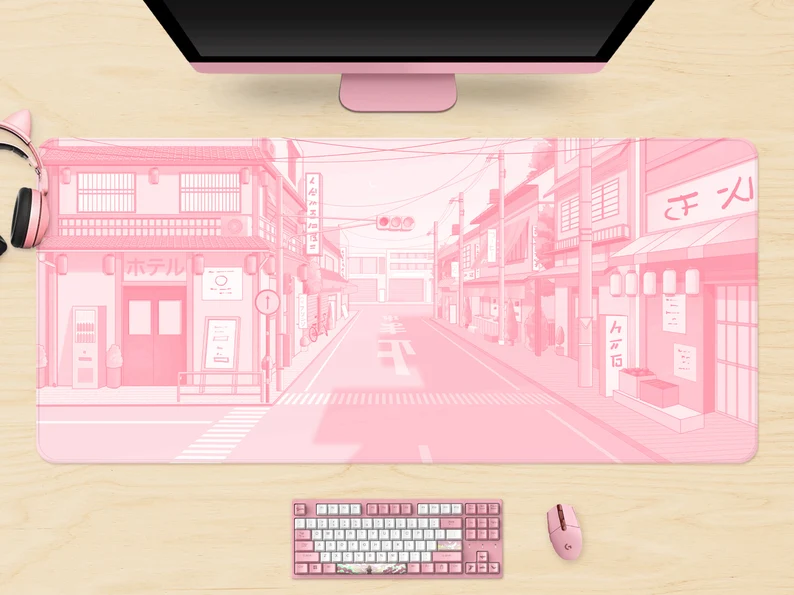 Amazon.com : Sxckang Cute Japanese Street Desk Mat XL, Pink Tokyo Street  Mousepad Kawaii, Extra Large Gaming Mouse Pad, XXL Anime Aesthetics Scenery  Deskmat, Full Desk Mouse Pad- 35.4 x 15.7 Inch :