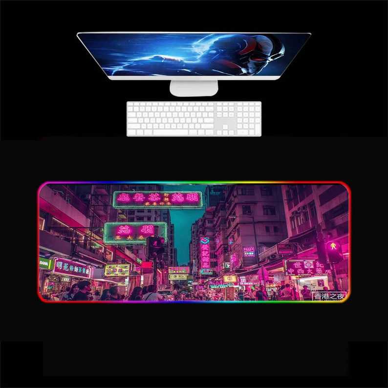 LED RGB Gaming Desk Mat Vaporwave Mousepad Cyberpunk, Japanese Skyline  Tokyo 8 Bit Pixel Art, Xxl Vapor Retro Wave Gaming Deskmat Mouse Pad 