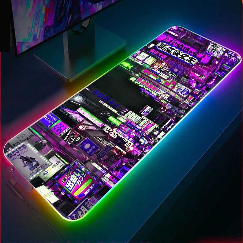 LED RGB Gaming Desk Mat Vaporwave Mousepad Cyberpunk, Japanese Skyline  Tokyo 8 Bit Pixel Art, Xxl Vapor Retro Wave Gaming Deskmat Mouse Pad 