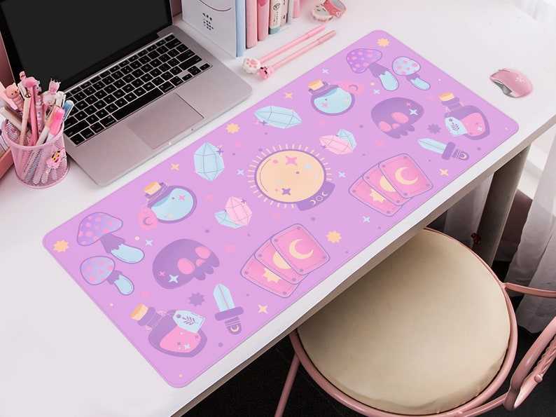 Kawaii Goth Purple Mouse Pad Cute Witch Elements Ergonomic 