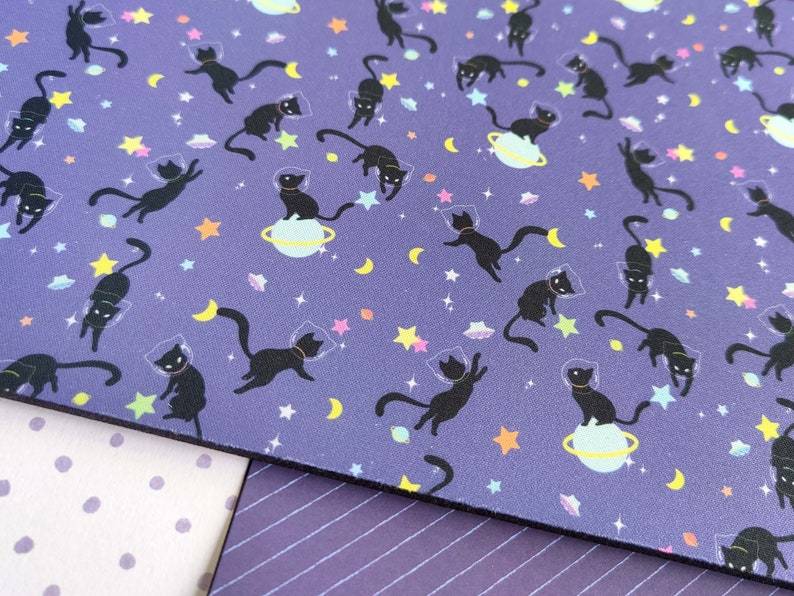 Kawaii black cat in space gaming mousepad, cute galaxy & constellations mouse mat, anime lovers gamer desk decor, cats lover gifts#2