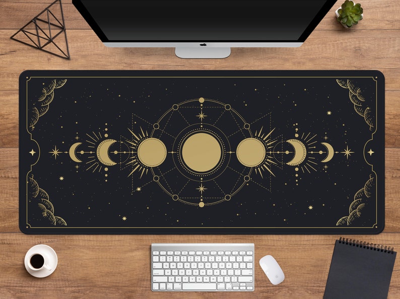 Moon And Stars Large Desk Mat Kawaii Aesthetic Mouse Pad Cute Sky Art -  RegisBox