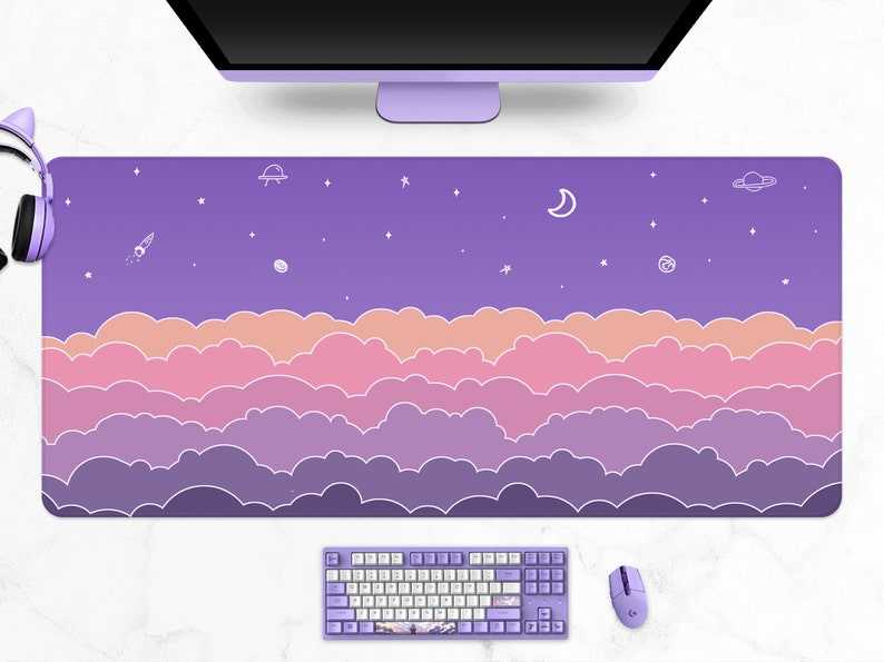 Cute Desk Mat Kawaii Pastel Pink Clouds Mouse Pad Cute Extra Large