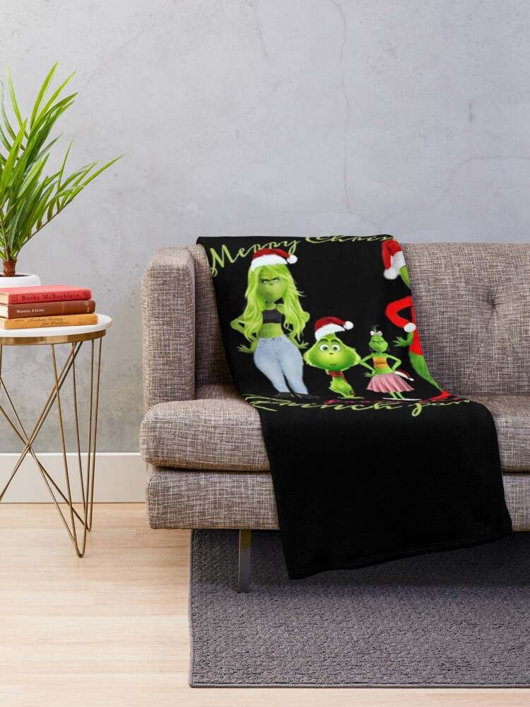 Cute Merry Christmas From The Grinch Family Throw Blanket Your