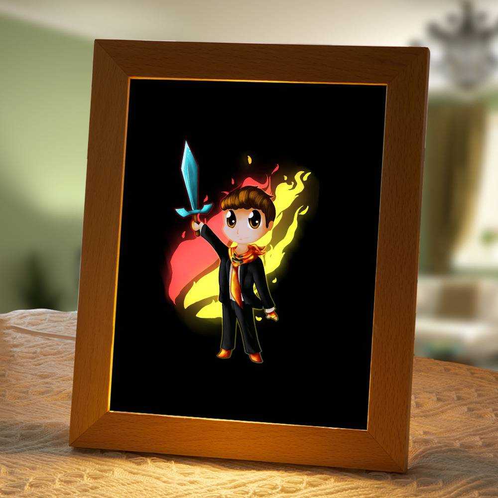 Prestonplayz Lamp Classic Night Light Fire Logo in Minecraft by Prestonplayz Lamp with Wooden Frame