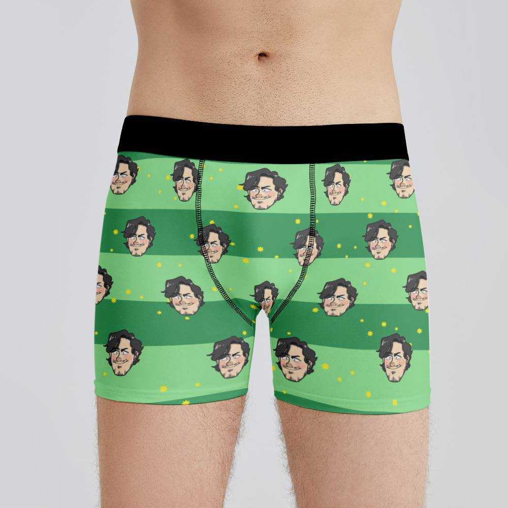 Distractible Boxers Custom Photo Boxers Men's Underwear Striped Printed Boxers Green