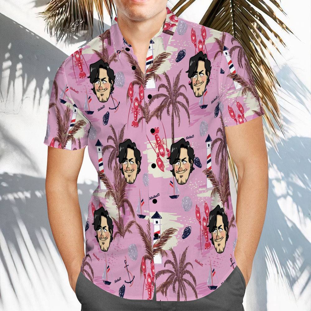 Halo Hawaiian Shirt Custom Photo Hawaiian Shirt Pink Chinoiserie Print Hawaiian  Shirt