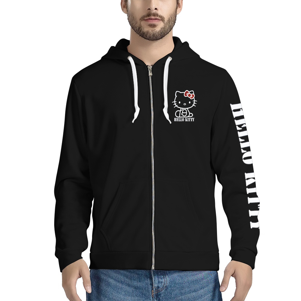 Hello Kitty Zip Up Hoodie, Black Big Logo Sanrio Hoodie