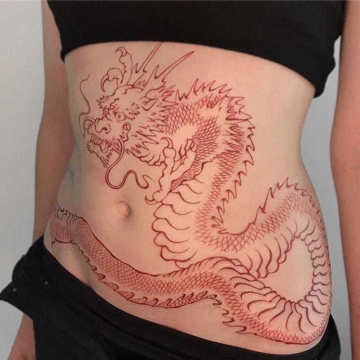dragon tummy tuck scar tattoo cover up