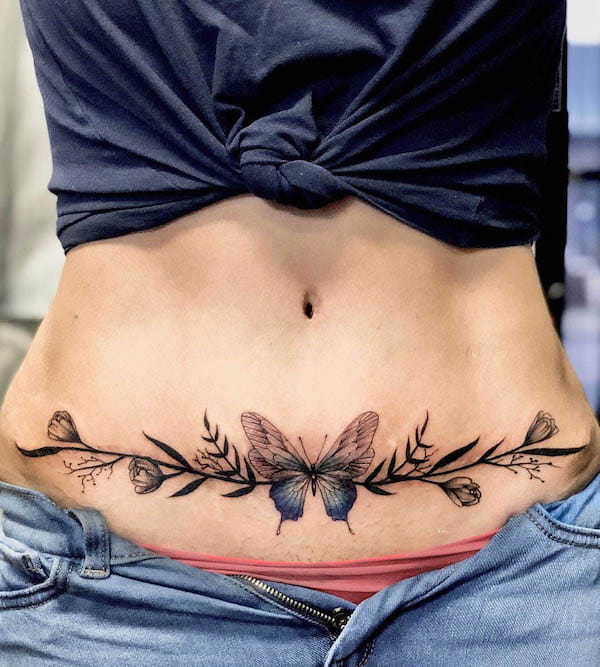 Butterfly ideas of tummy tuck scar tattoo