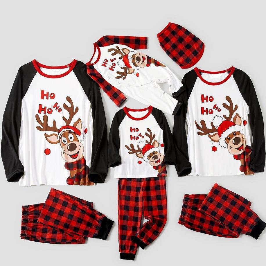 Christmas Onesies for Adults Elk Plaid Family Pajamas