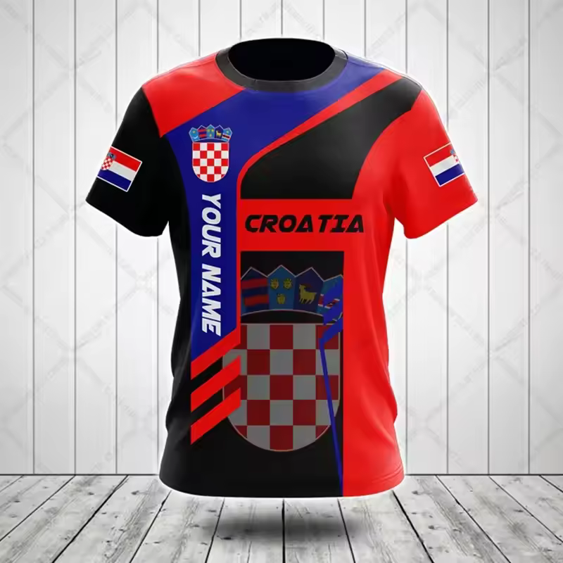 Croatia National Emblem Printing Cool Flag Fashion New Casual Men's And Women's Round Neck Short Sleeve