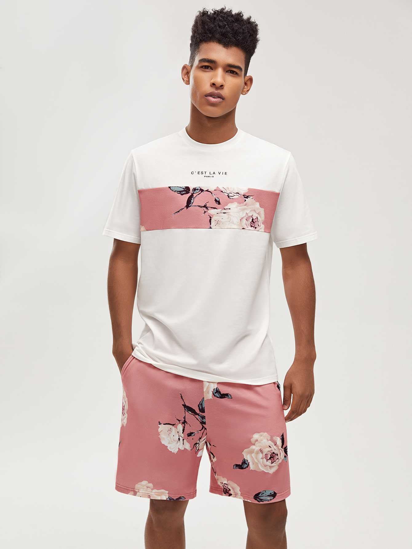 Buchon Outfits For Guys, Floral & Colorblock Tee & Shorts Set |  