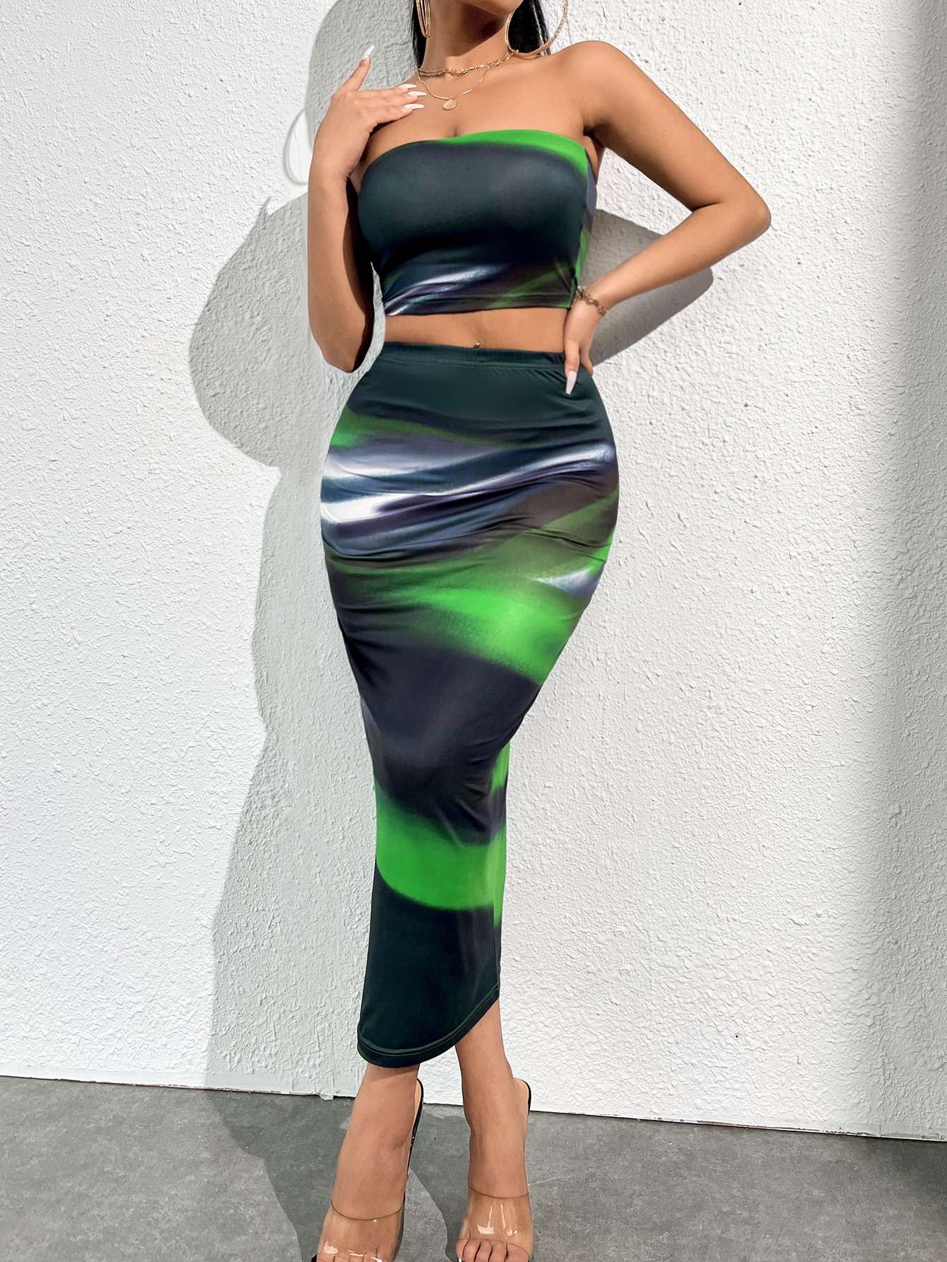 Buchona Outfit, Colorblock Tube Crop Top & Skirt