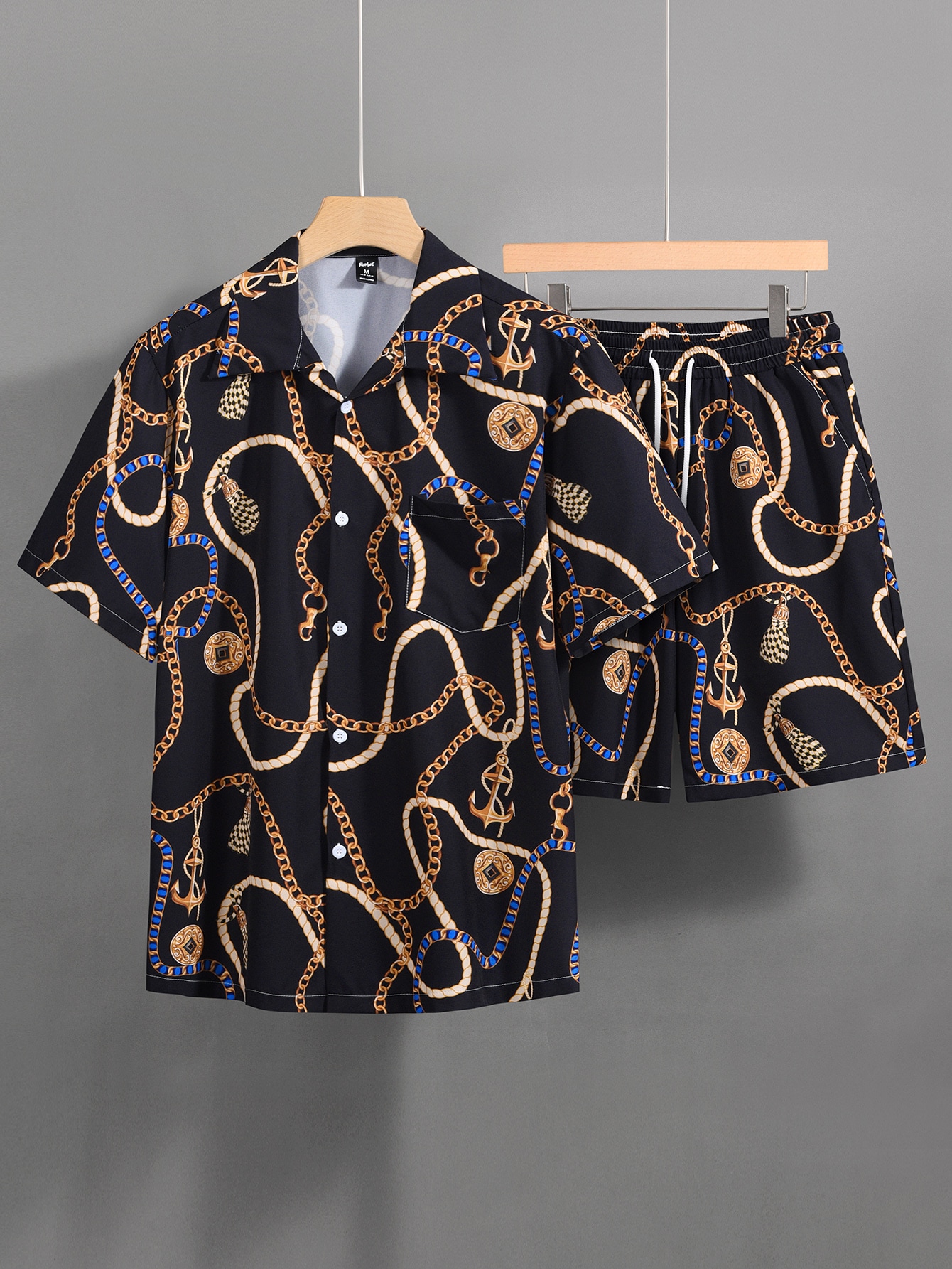 Buchon Outfits For Guys, Chain & Rope Print Shirt & Shorts |  