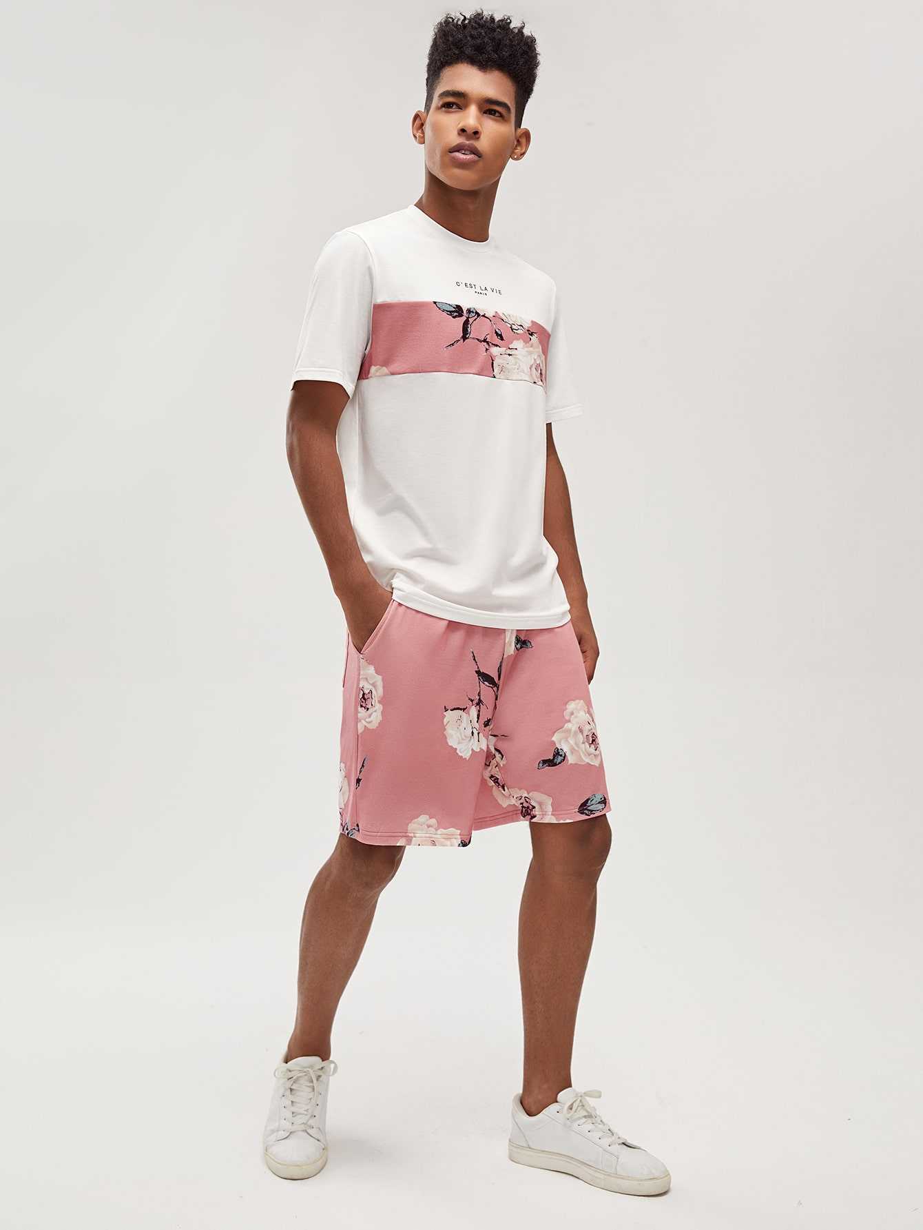 Buchon Outfits For Guys, Floral & Colorblock Tee & Shorts Set |  